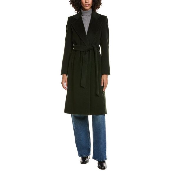 Sam Edelman WomensBelted Wrap Wool-Blend Coat Green